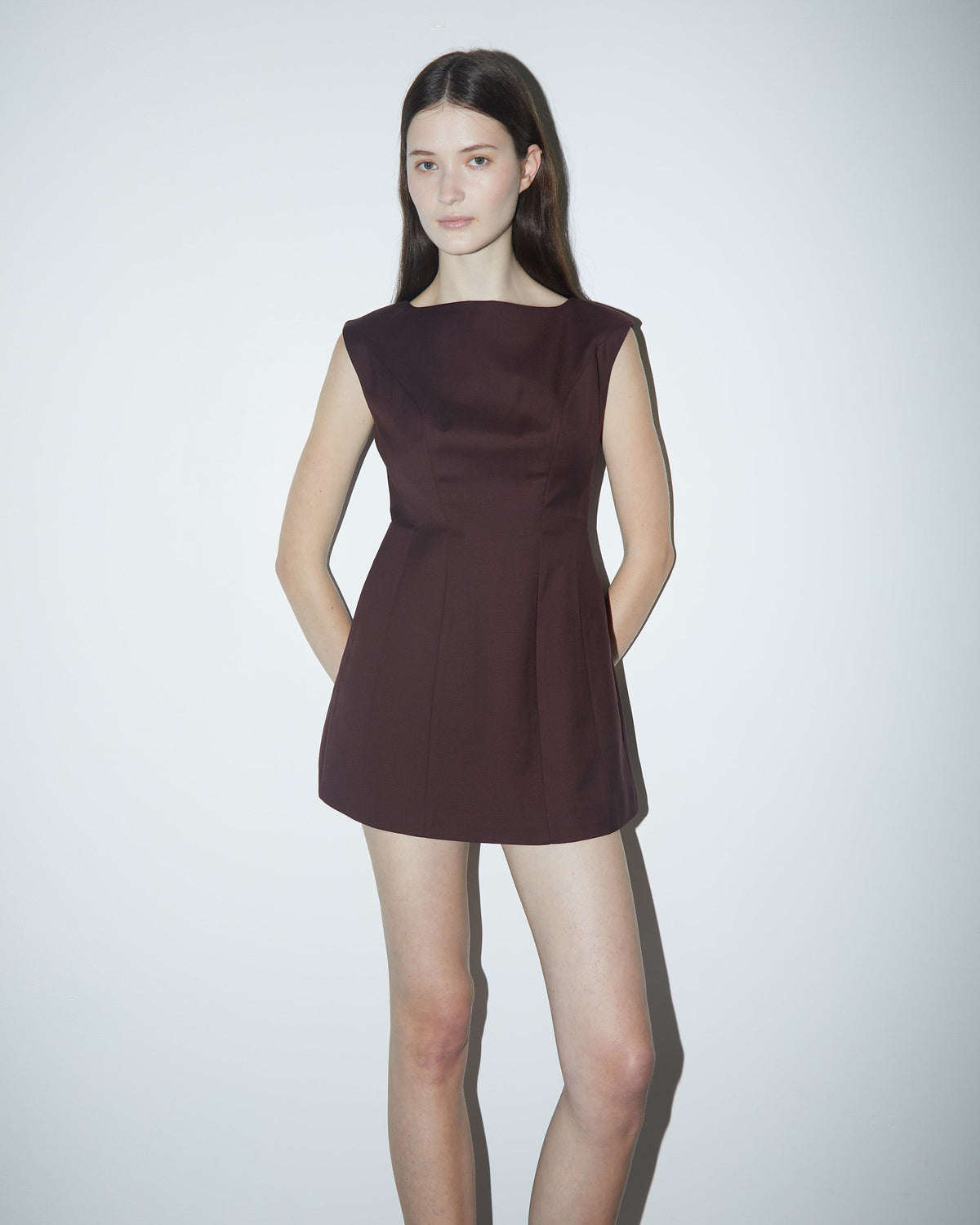 Kelli Wool Structured Boatneck Mini Dress