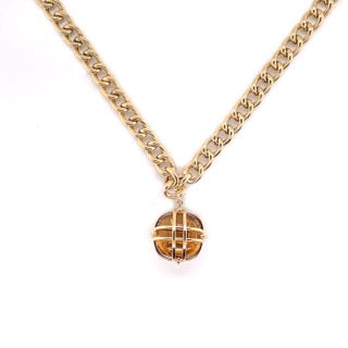 Freedom Lemon Quartz Square Tumbled Cage Pendant in 18KY.