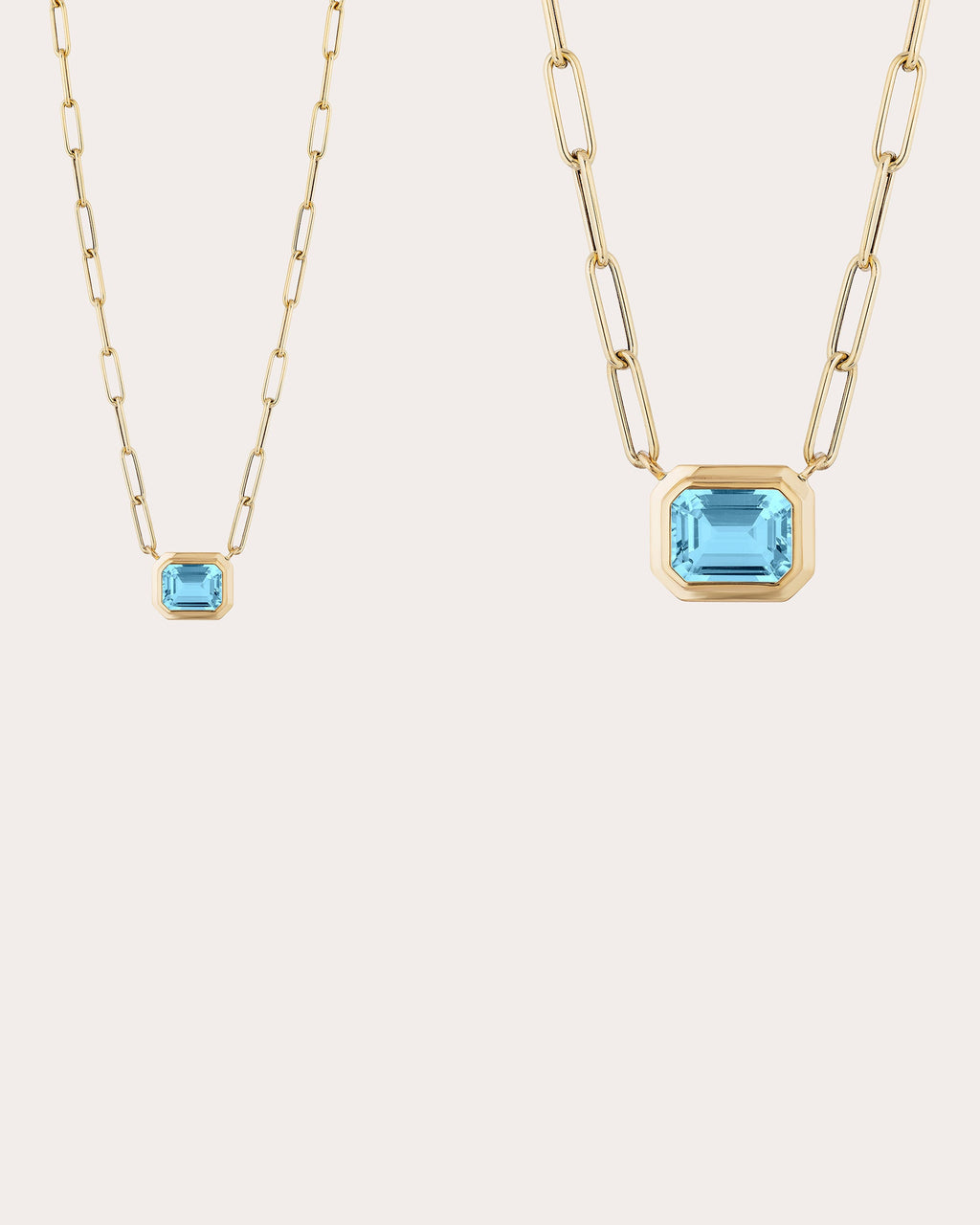 Blue Topaz Emerald-Cut Bezel Pendant Necklace