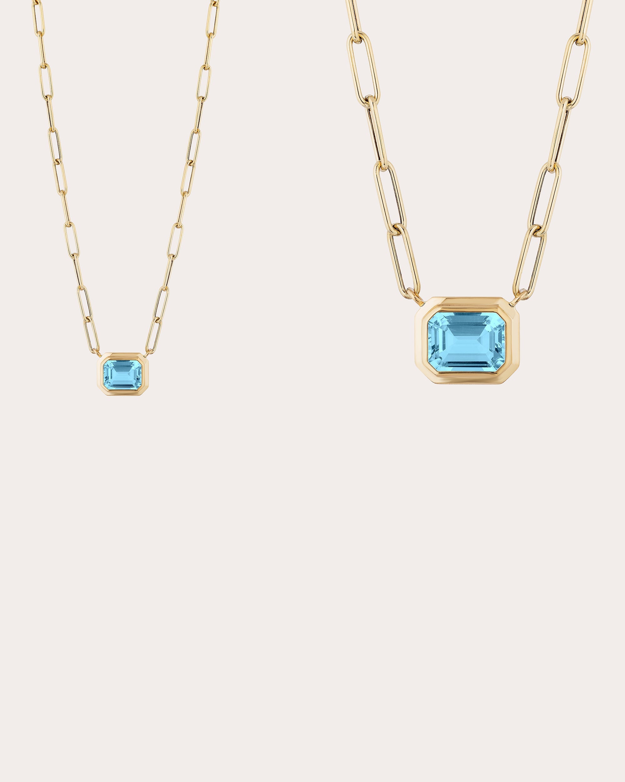 Blue Topaz Emerald-Cut Bezel Pendant Necklace