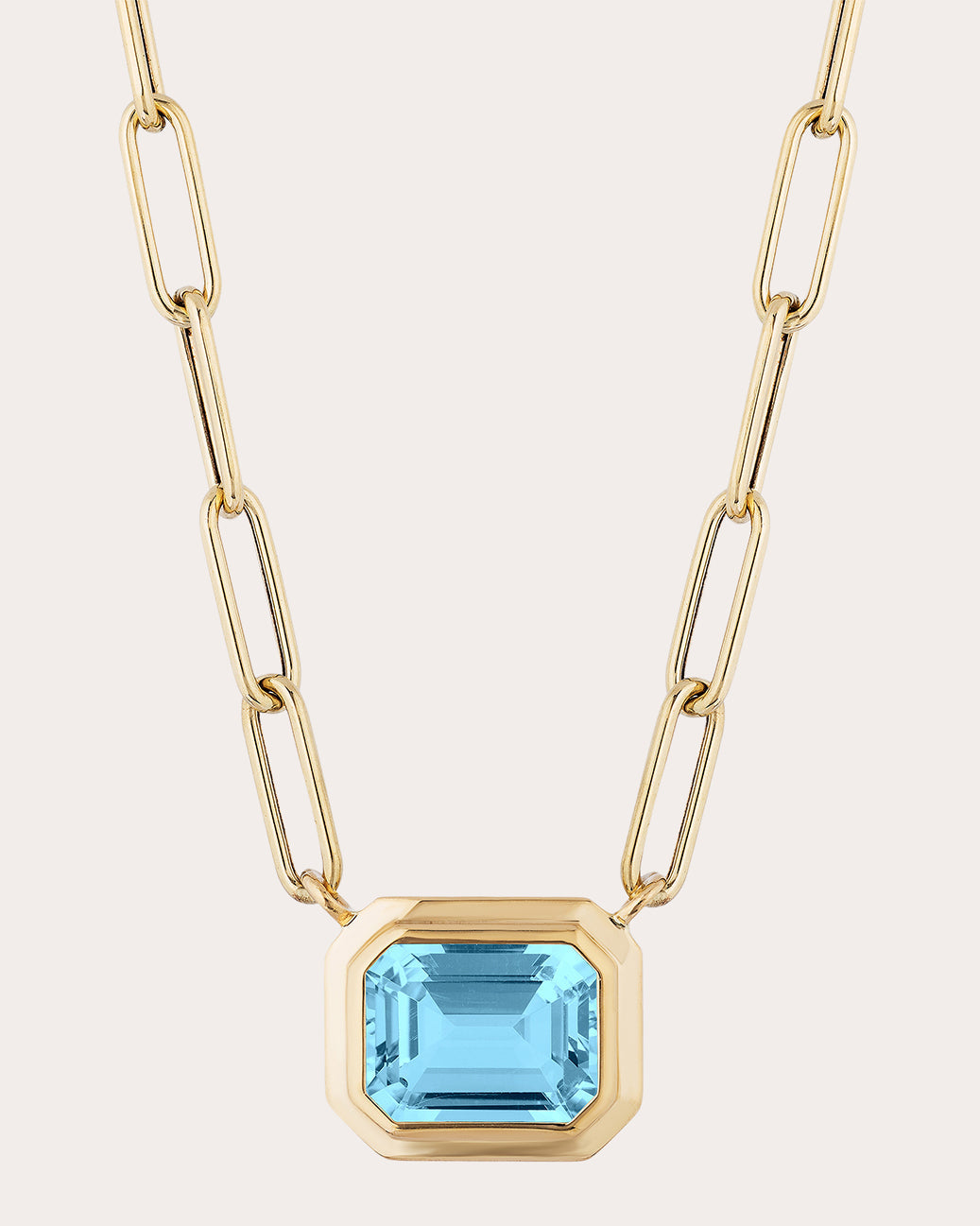 Blue Topaz Emerald-Cut Bezel Pendant Necklace