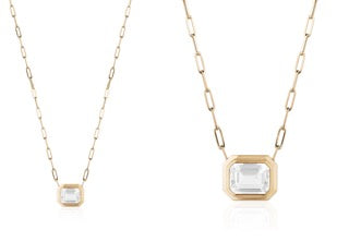 Manhattan Moon Quartz Emerald Cut Bezel Pendant in 18K Yellow Gold