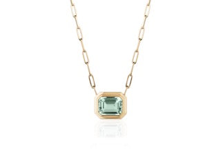 Manhattan Prasiolite Emerald Cut Bezel Pendant in 18K Yellow Gold