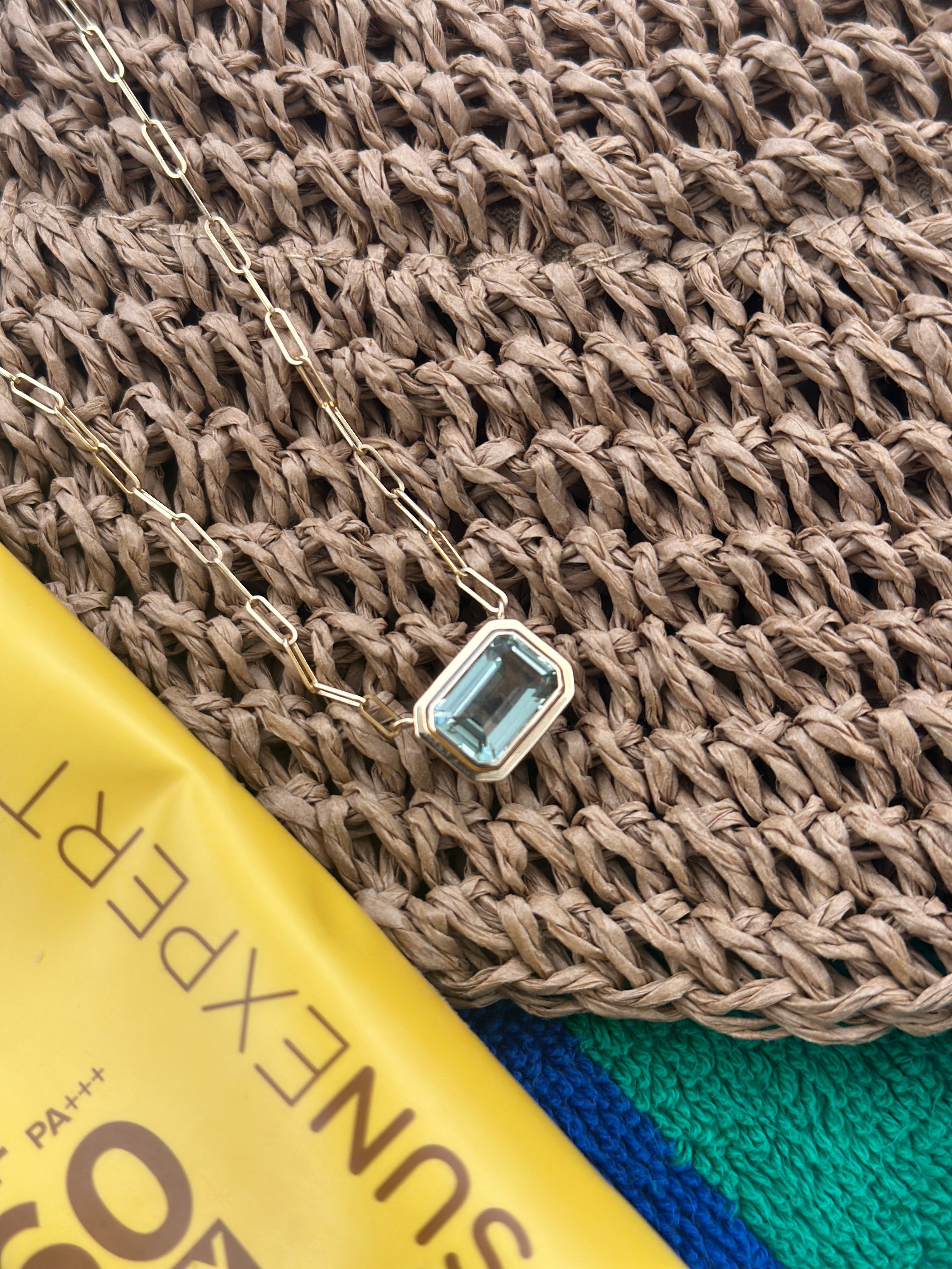 Manhattan Prasiolite Emerald Cut Bezel Pendant in 18K Yellow Gold