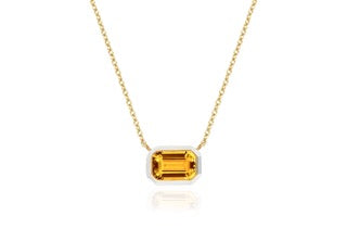 Queen Citrine Emerald Cut East-West Pendant With White Enamel in 18K Yellow Gold
