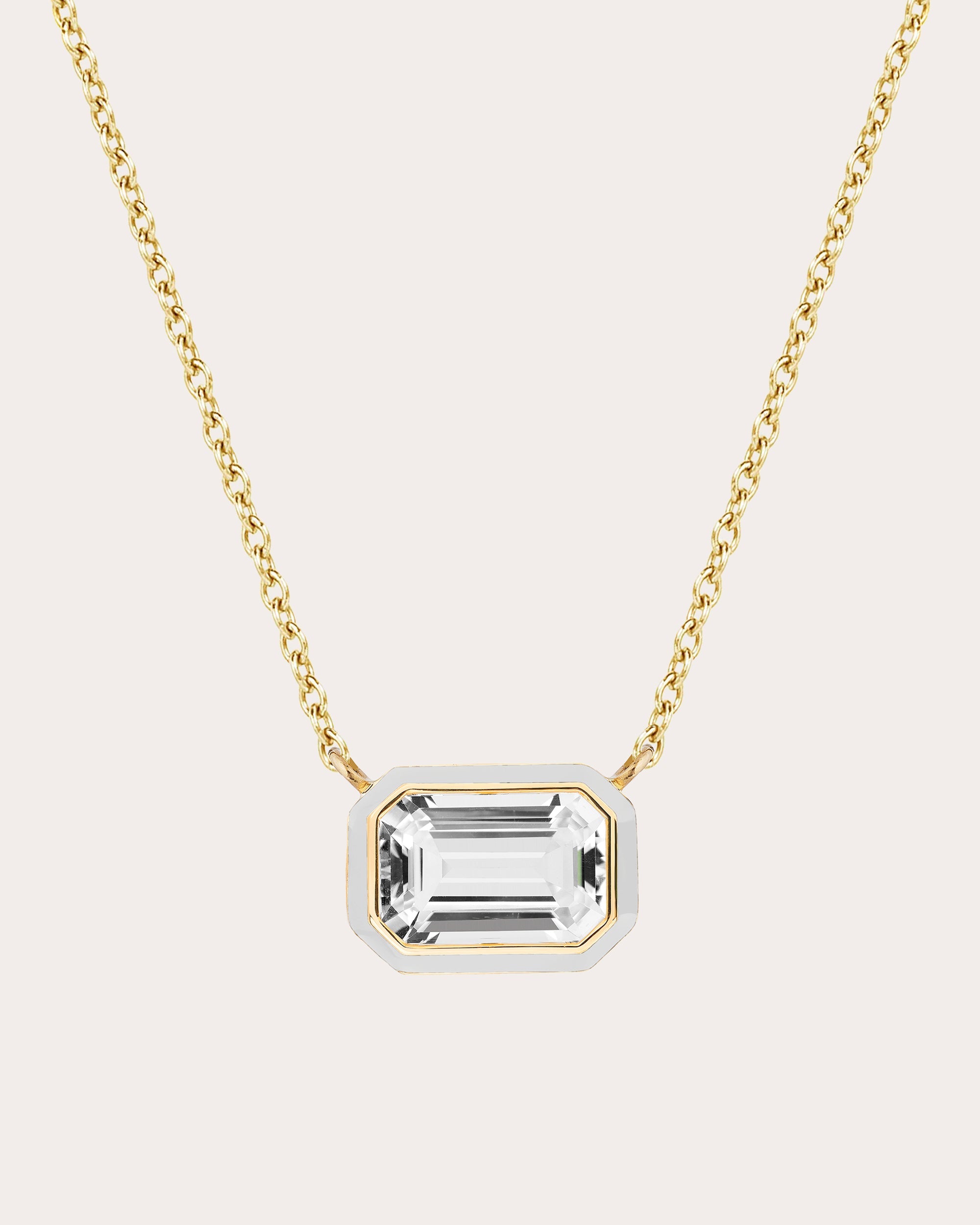 Queen 18K Gold Enamel and Rock Crystal Pendant Necklace