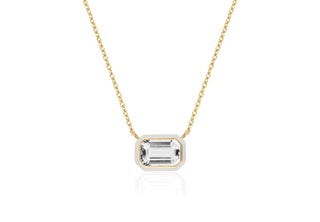 Queen Rock Crystal Emerald Cut East-West Pendant With White Enamel in 18K Yellow Gold