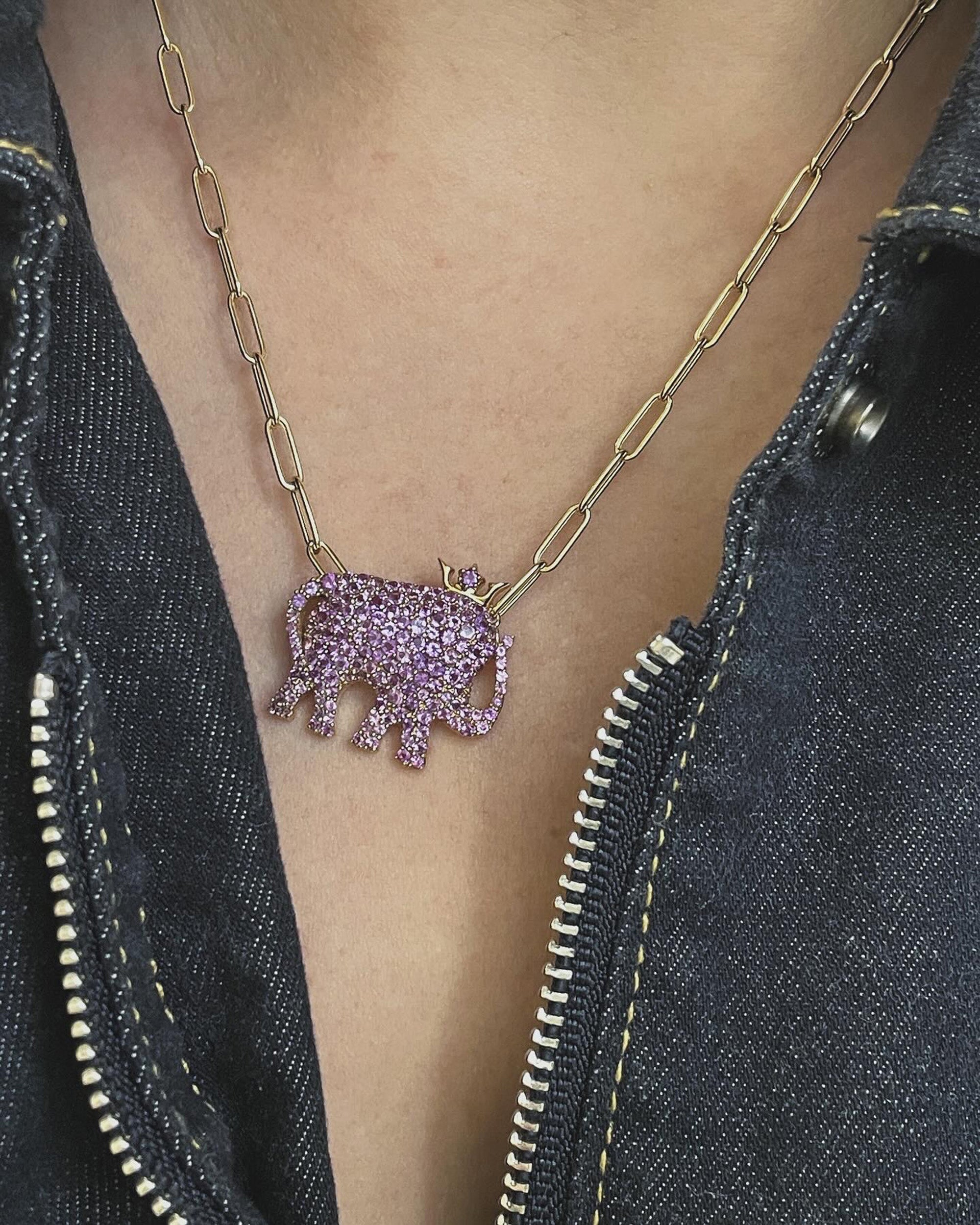 Amethyst & 18k Gold Limited Edition Elephant Pendant Necklace
