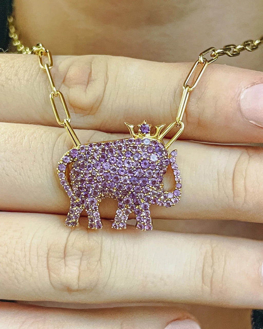 Amethyst & 18k Gold Limited Edition Elephant Pendant Necklace
