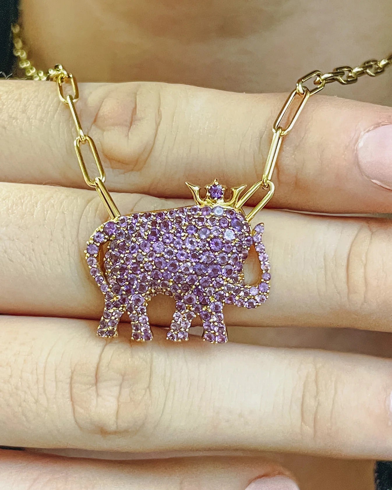 Amethyst & 18k Gold Limited Edition Elephant Pendant Necklace