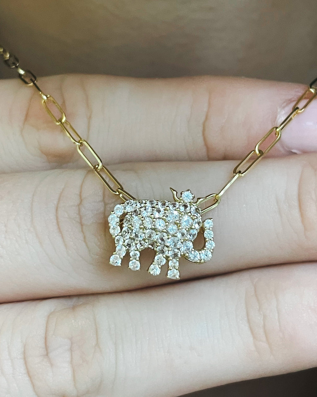 White Sapphire & 18k Gold Limited Edition Elephant Pendant Necklace