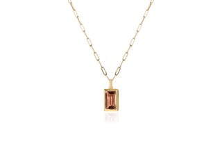 Limited Edition Pink Tourmaline Emerald Cut Pendant in 18K Yellow Gold