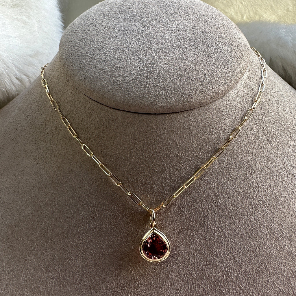 Limited Edition Pink Tourmaline Pear Shape Pendant in 18K Rose Gold