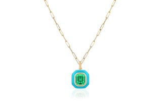 Limited Edition Emerald Pendant with Turquoise Enamel in 18K Yellow Gold