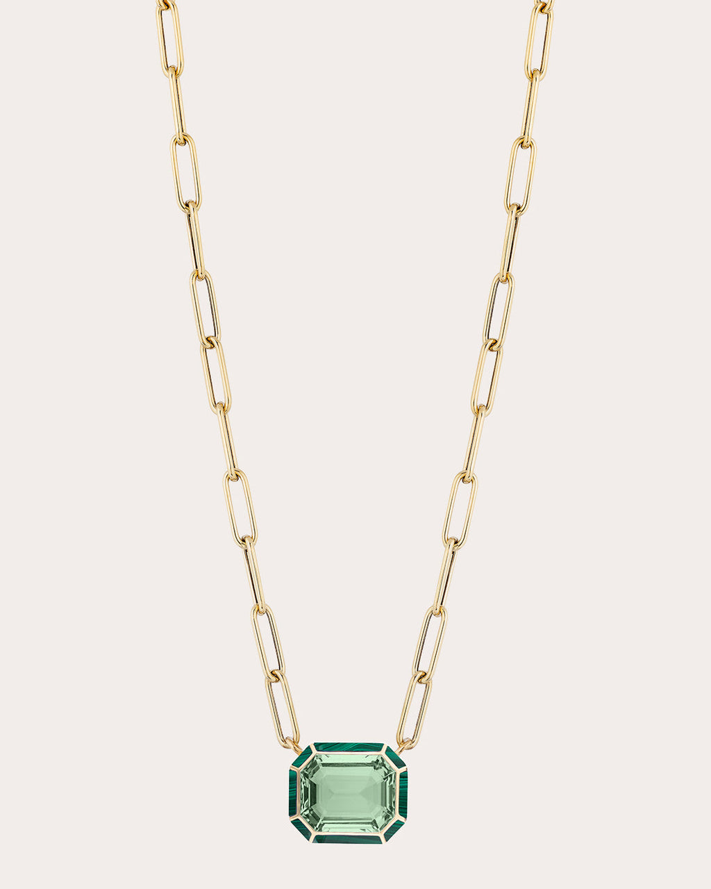 Mélange 18K Gold Prasiolite and Malachite Inlay Pendant Necklace