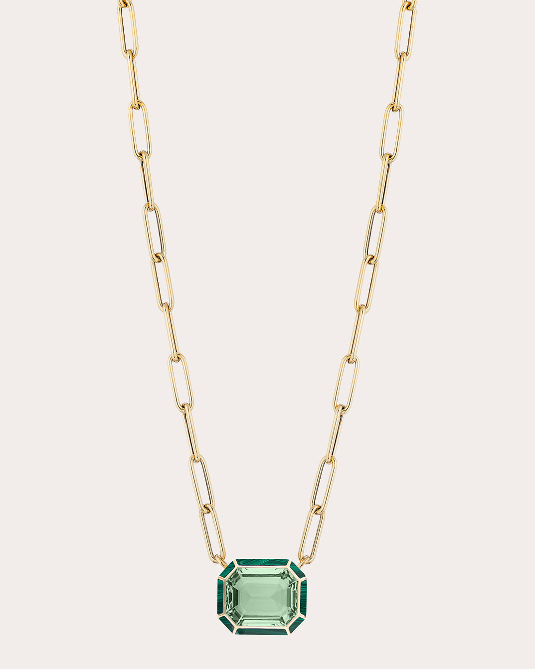 Mélange 18K Gold Prasiolite and Malachite Inlay Pendant Necklace