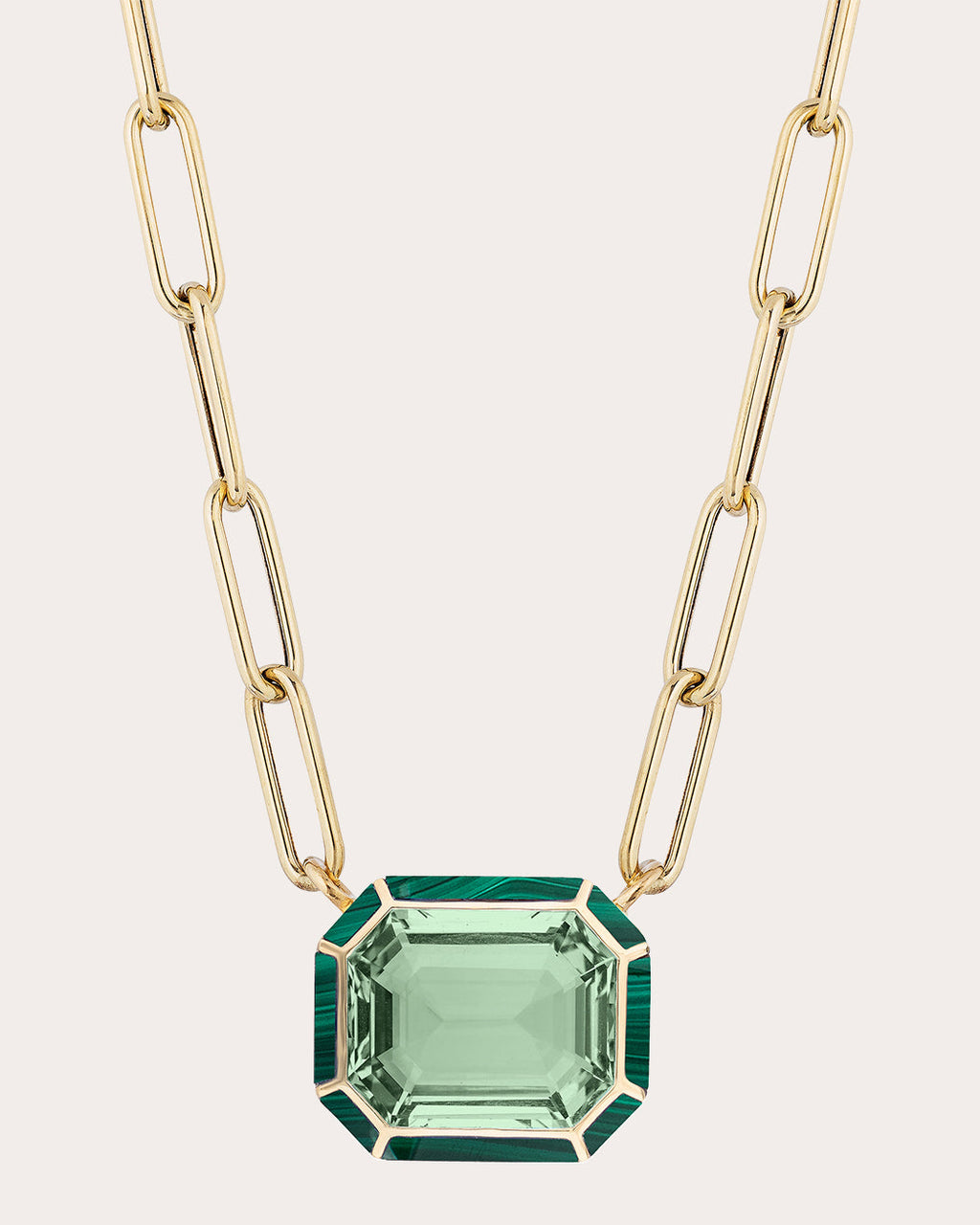 Mélange 18K Gold Prasiolite and Malachite Inlay Pendant Necklace
