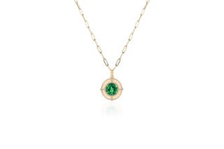 G-Classics Round Emerald Medallion Pendant with Diamonds in 18K Yellow Gold