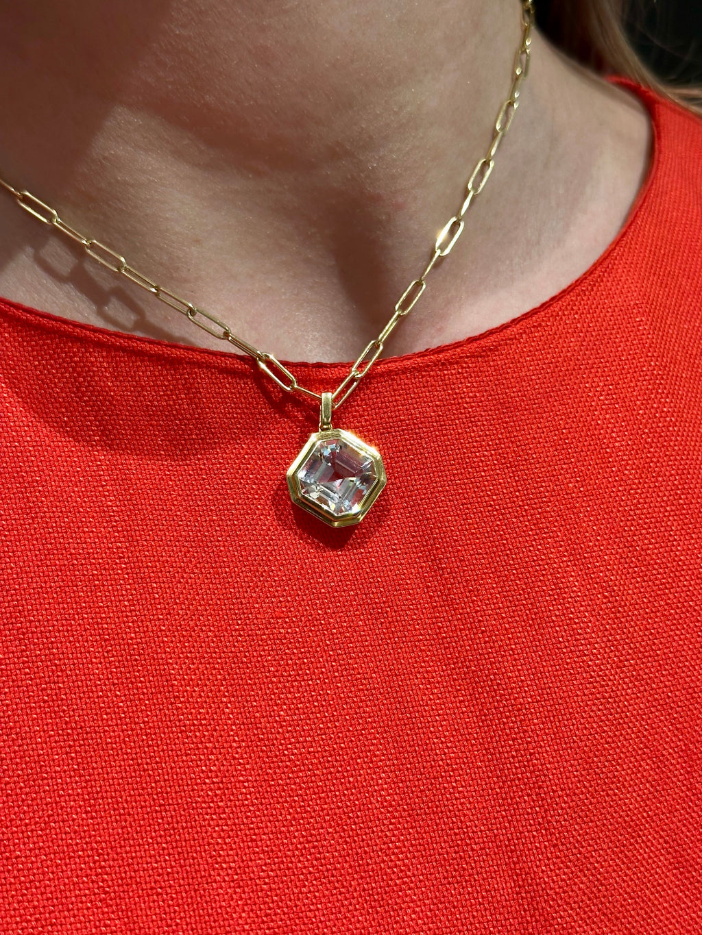 Manhattan Rock Crystal Asscher Cut Pendant in 18K Yellow Gold