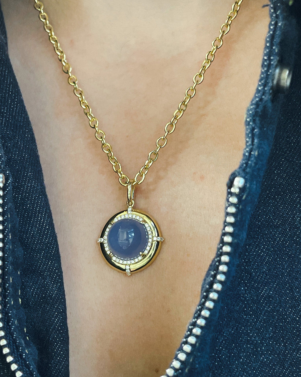 Blue Chalcedony & 18k Gold Limited Edition Medallion Pendant Necklace