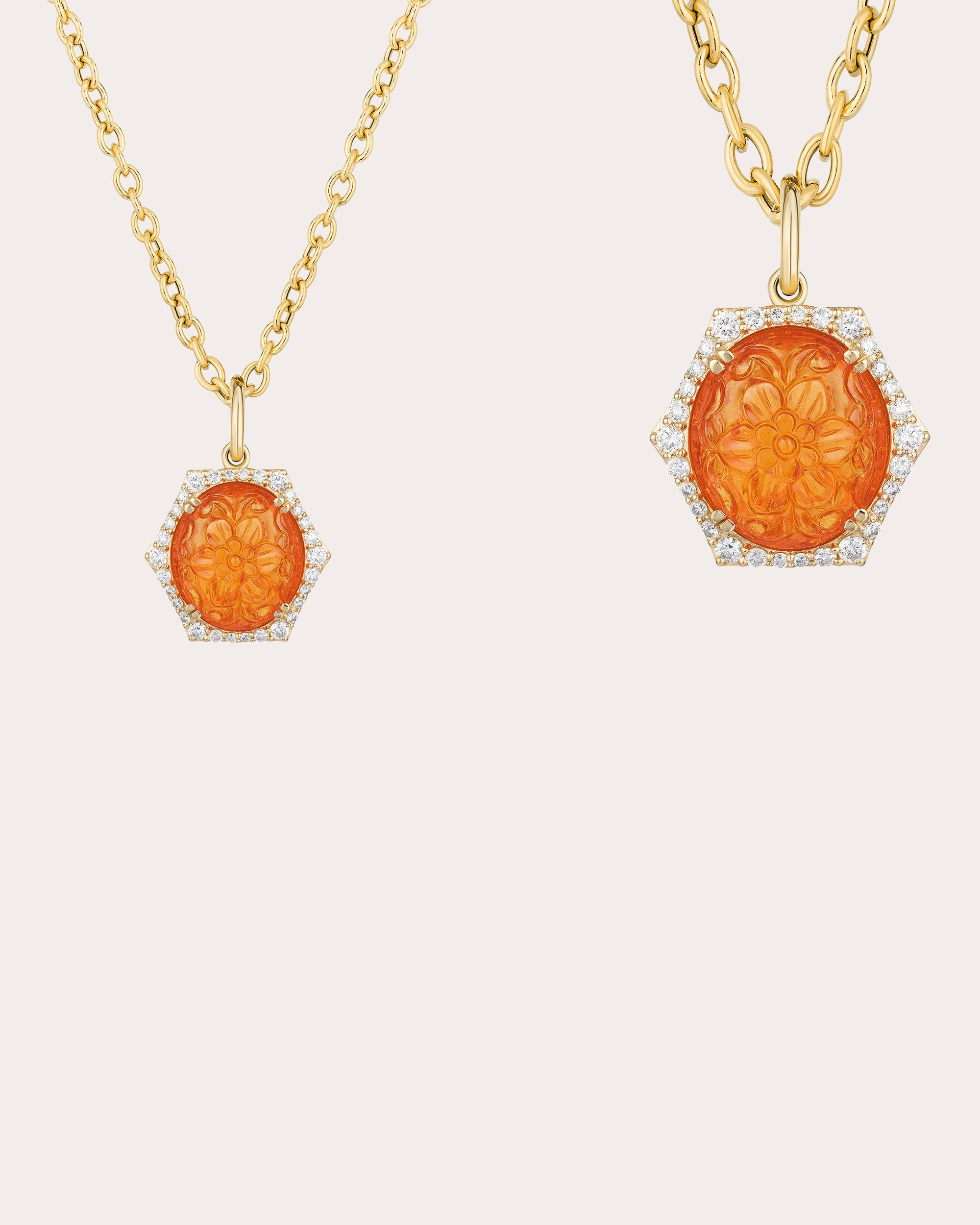 Carved Mandarin Garnet G-One Pendant Necklace