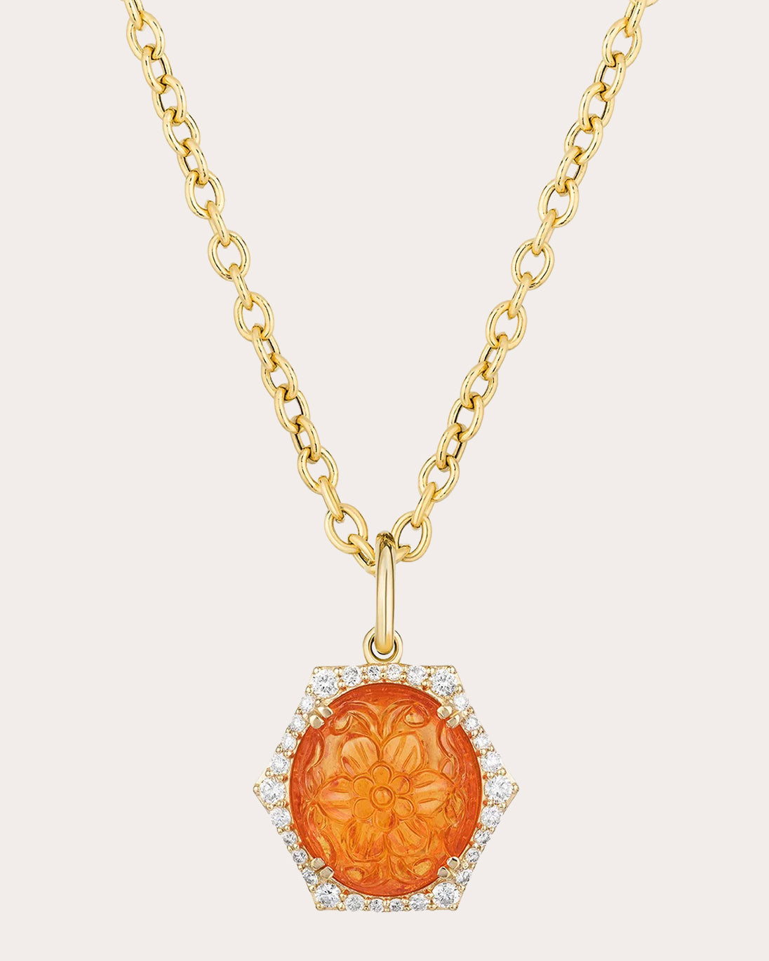 Carved Mandarin Garnet G-One Pendant Necklace