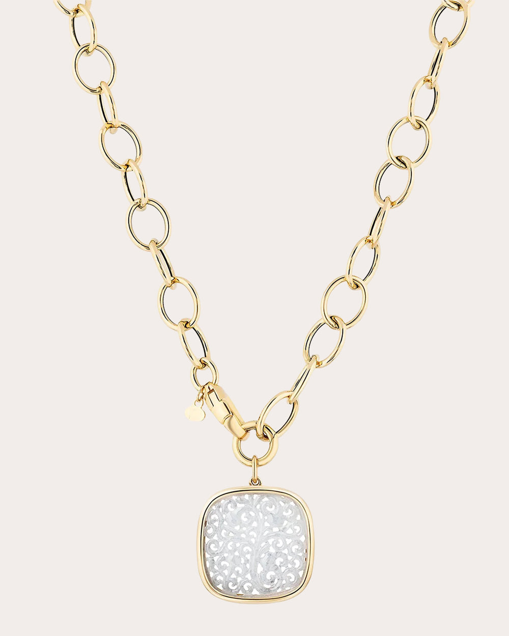 Carved White Jade G-One Cushion Pendant Necklace