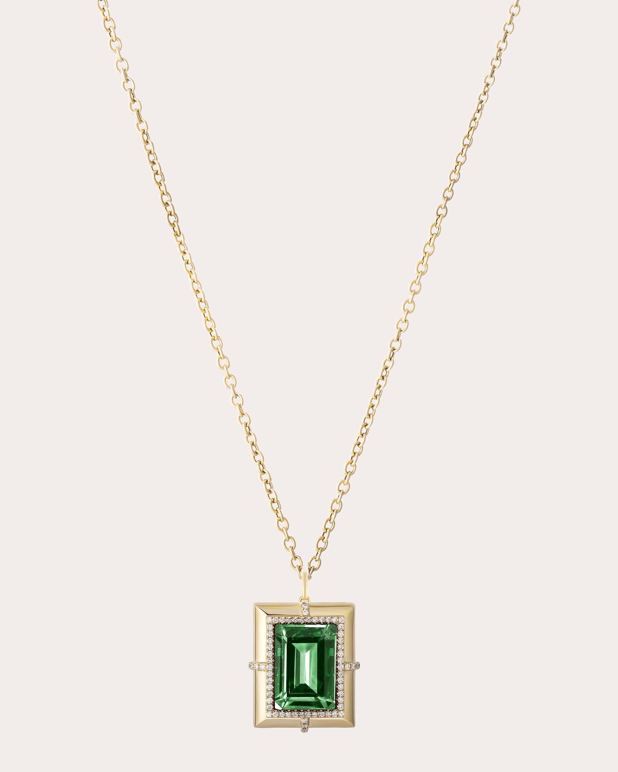 Diamond & Tourmaline 18k Gold G-One Medallion Pendant Necklace