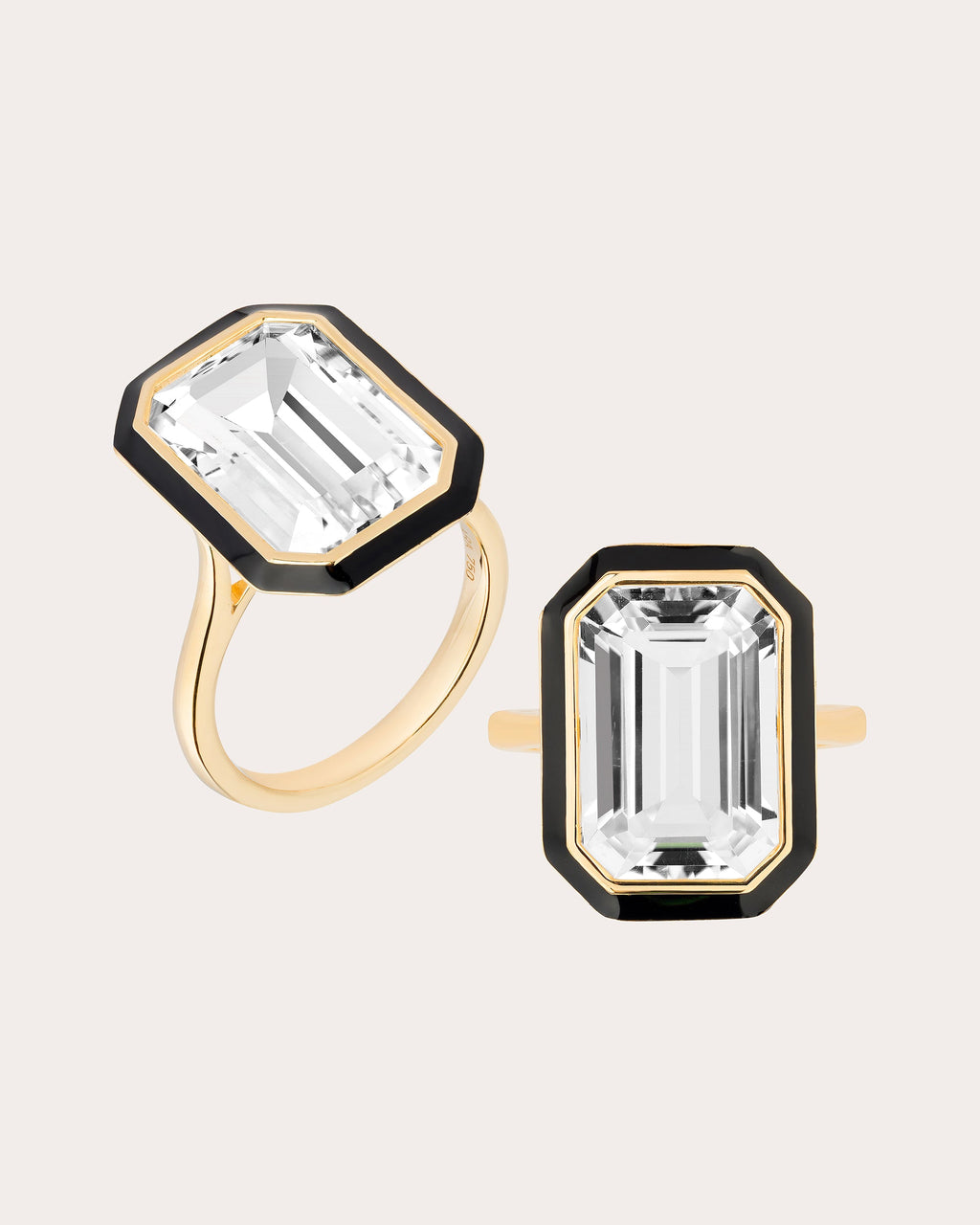 Crystal & Black Enamel 18k Gold Queen Ring