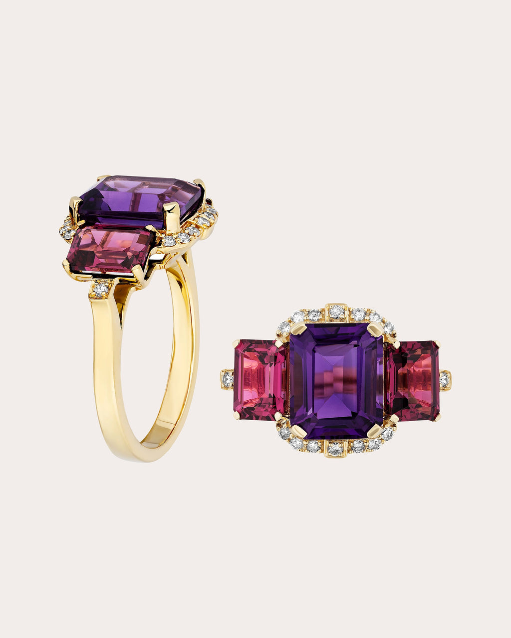 Amethyst & Garnet 18k Gold Gossip Ring