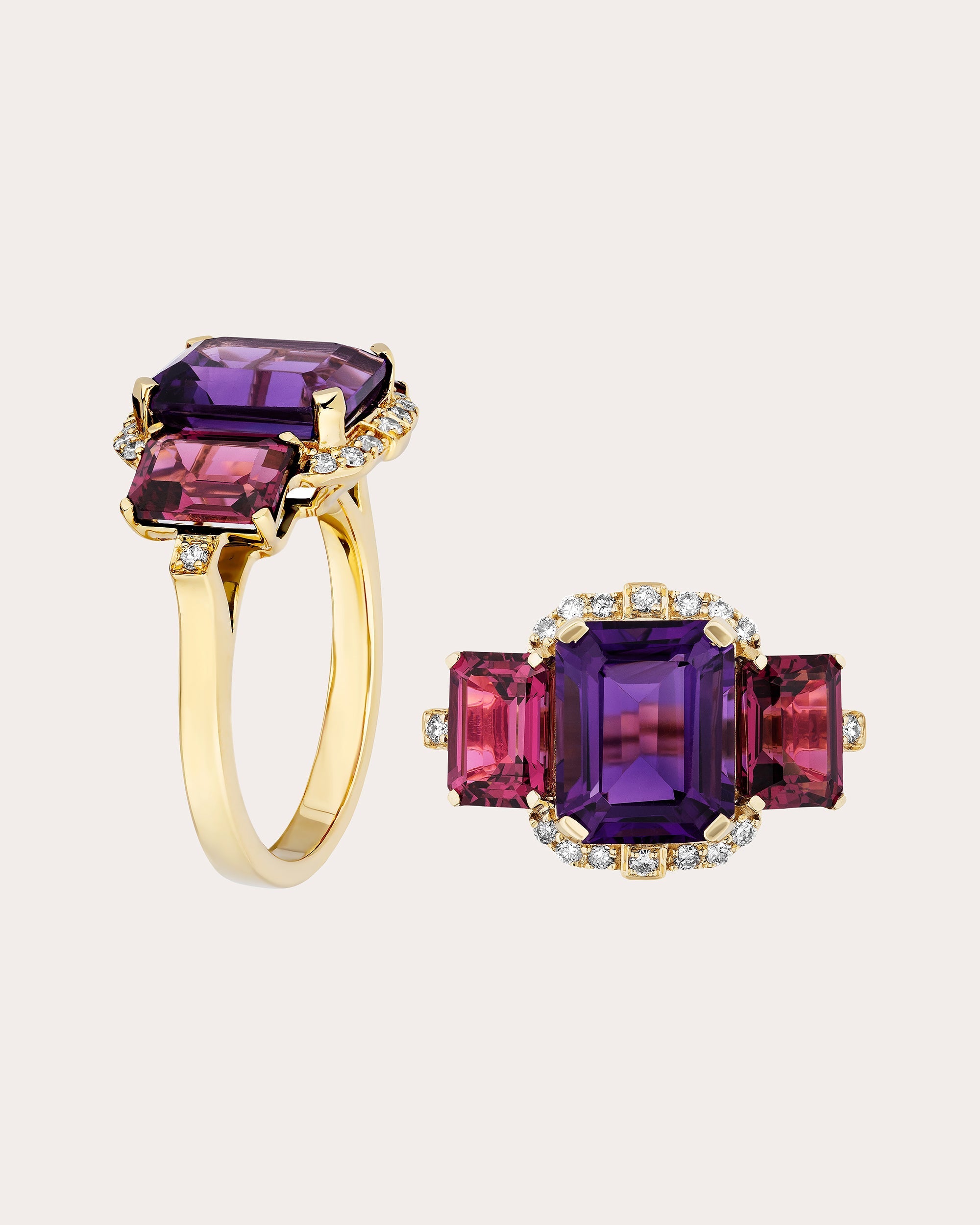 Amethyst & Garnet 18k Gold Gossip Ring