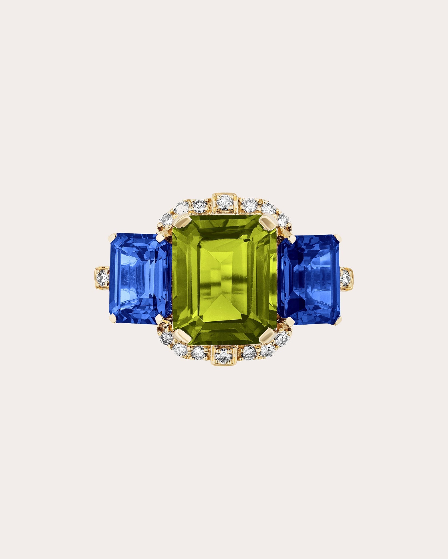 Iolite & Peridot 18k Gold Gossip Ring