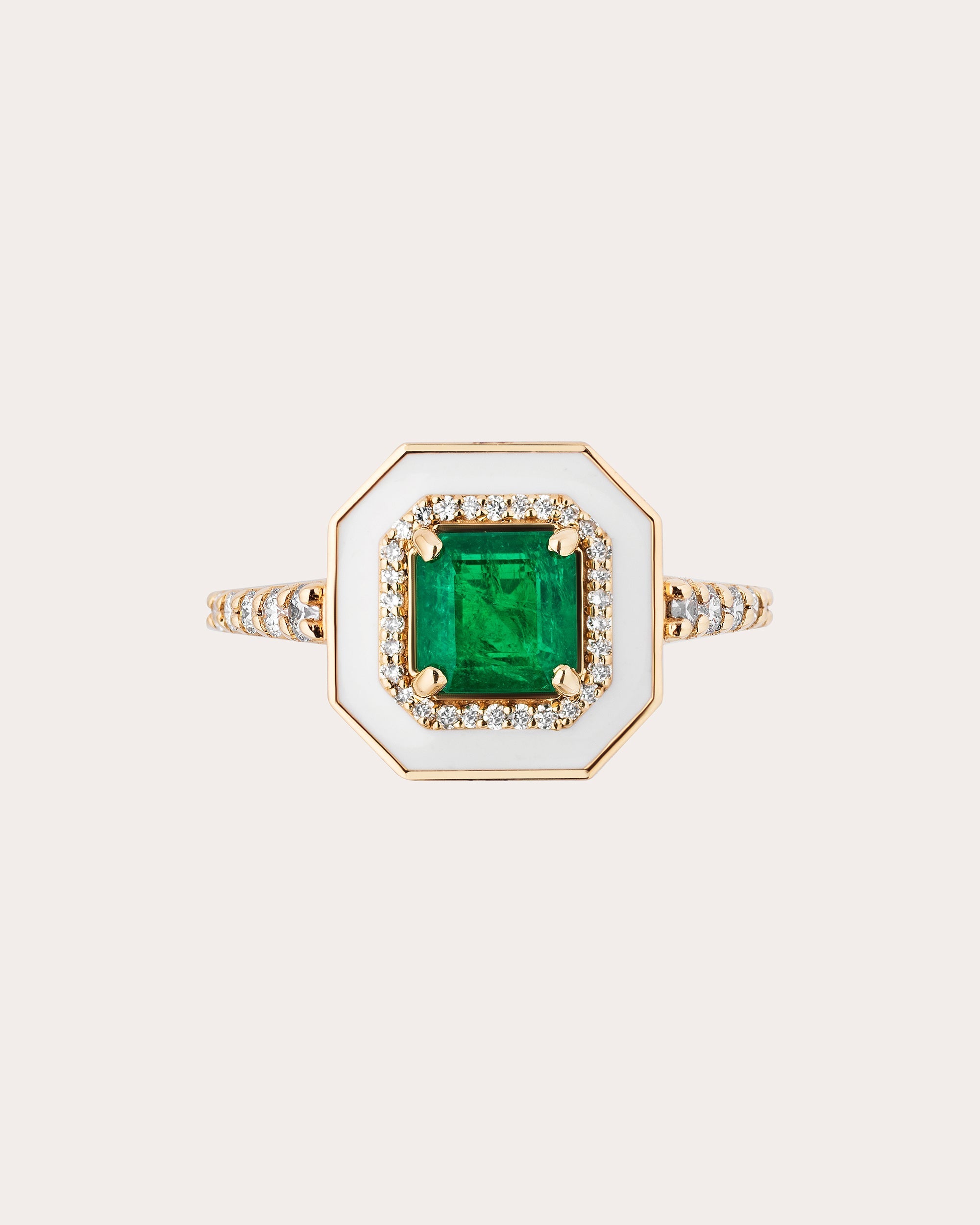 Limited Edition 18K Gold Enamel Emerald and Diamond Ring
