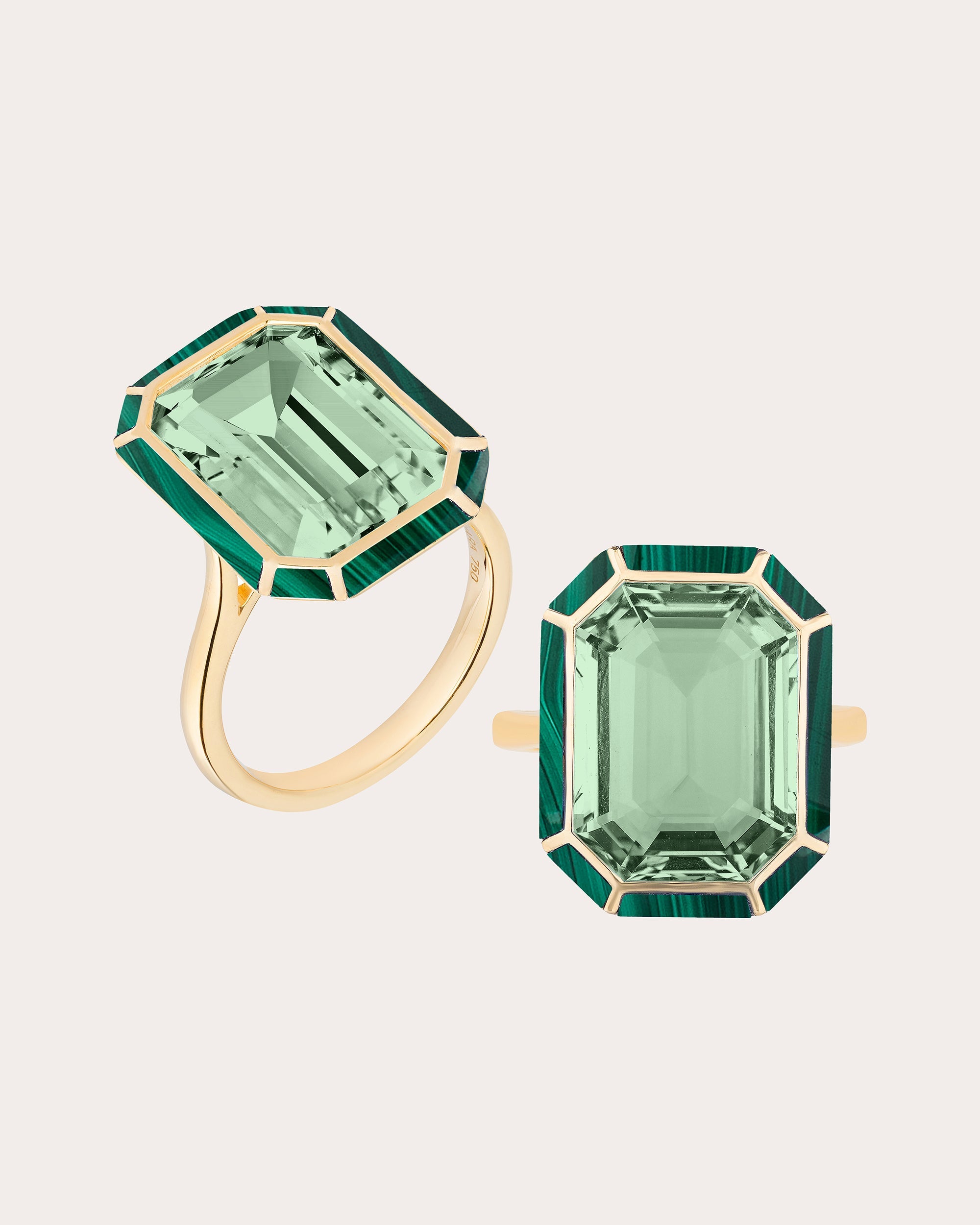 Prasiolite & Malachite Emerald-Cut Ring