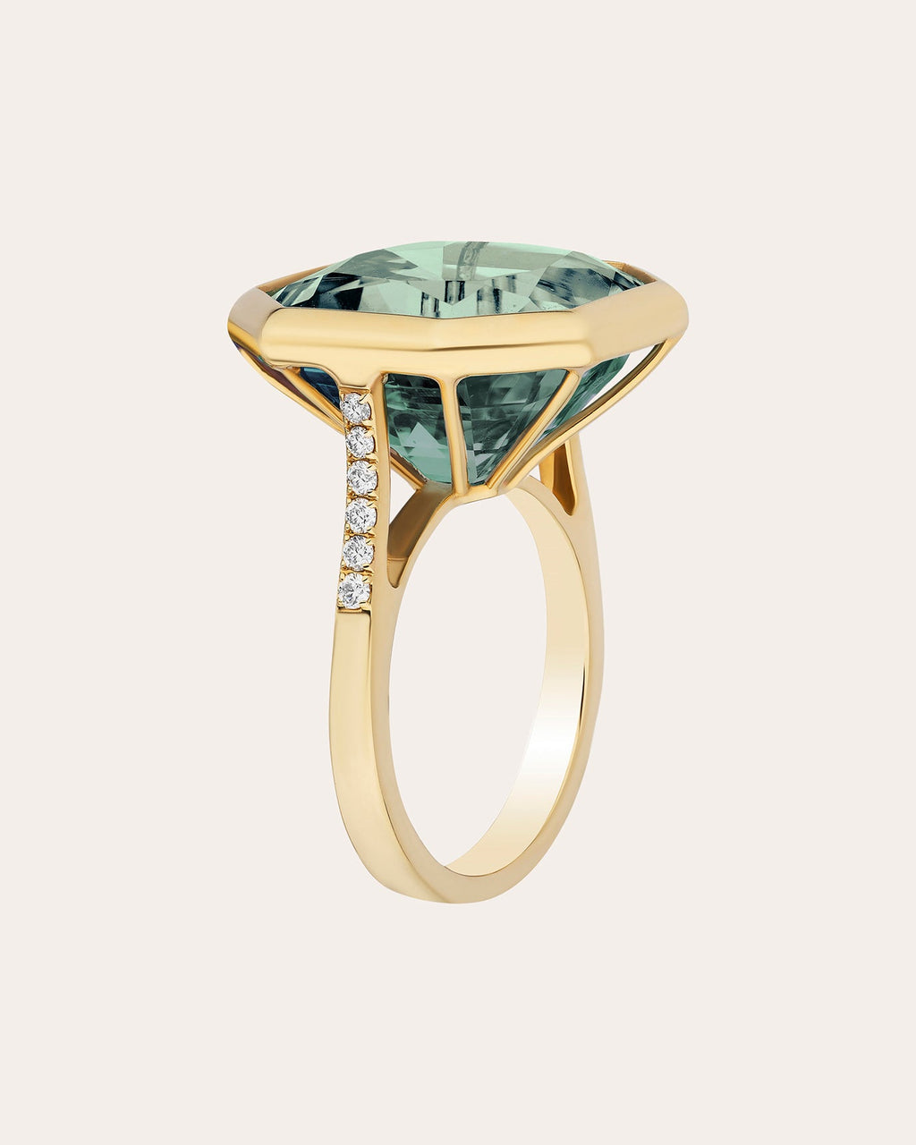 Prasiolite & Diamond 18k Gold Gossip Ring