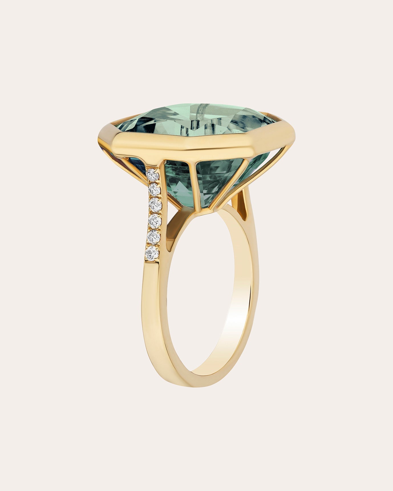 Prasiolite & Diamond 18k Gold Gossip Ring