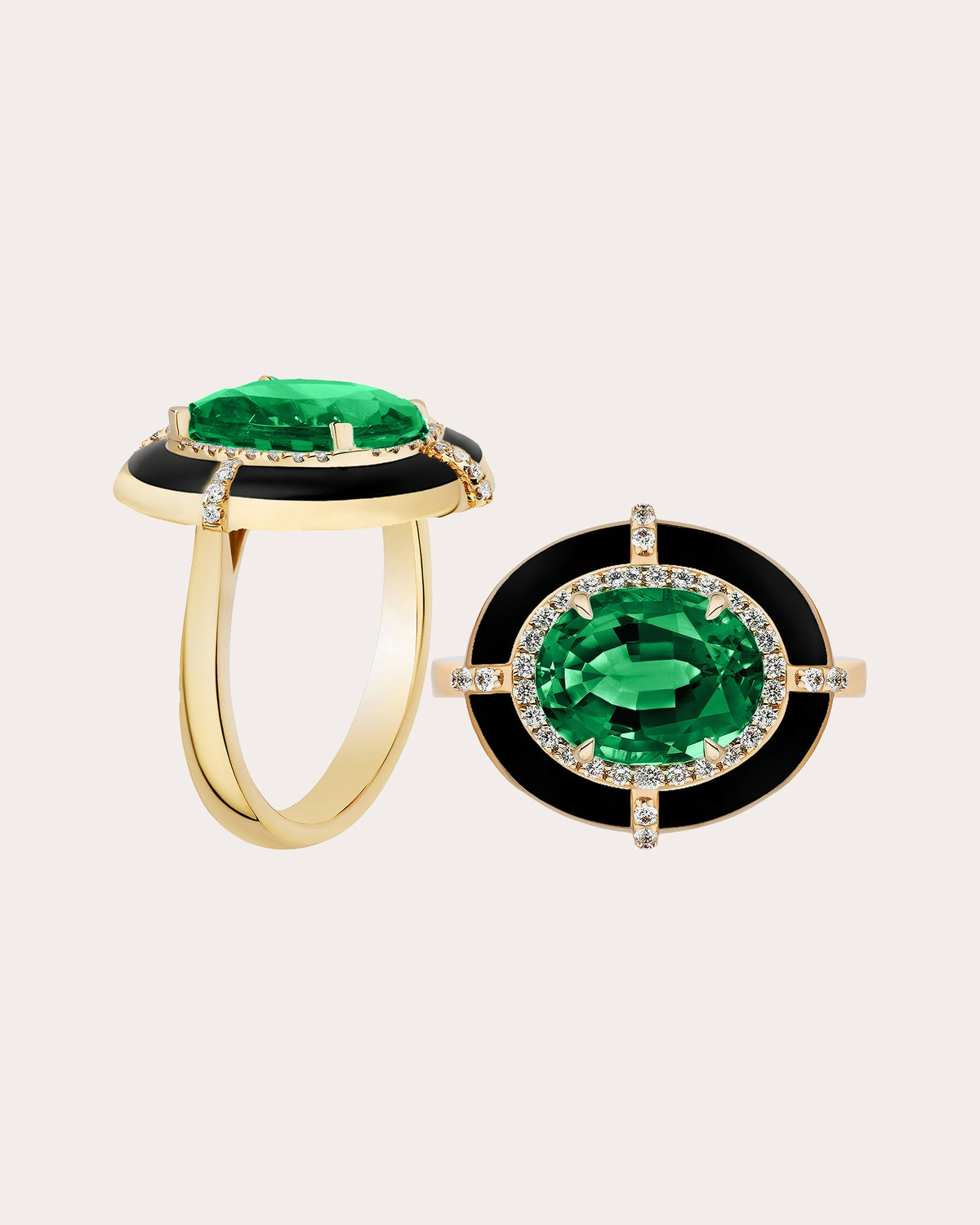 Emerald & Diamond G-One Oval Medallion Ring