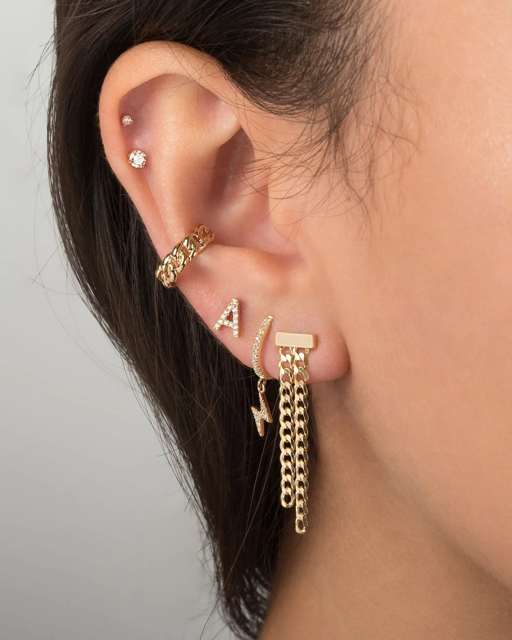 Diamond & 14k Gold Initial Stud Earring