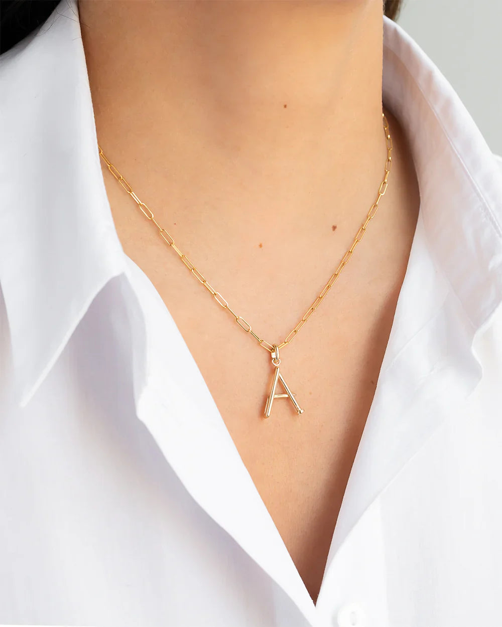 14k Gold Large Nail Initial Pendant Necklace