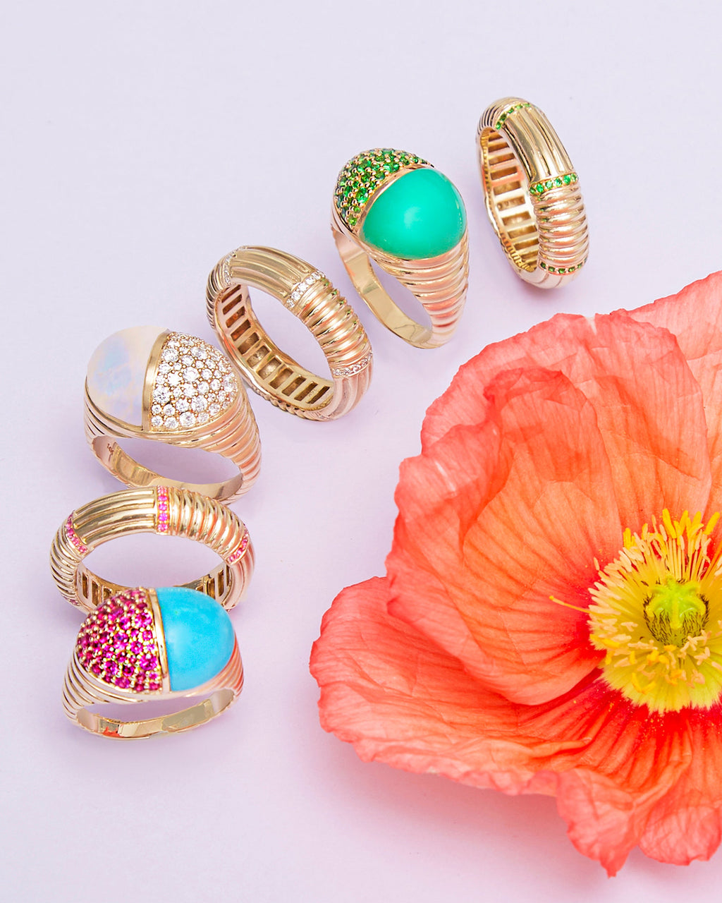 Pink Sapphire & Turquoise 14k Gold Found Cap Ring