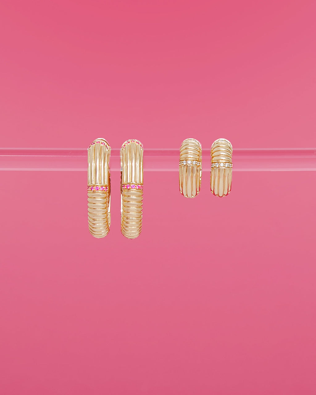 Diamond & 14k Gold Found Ribbed Hoop Earrings