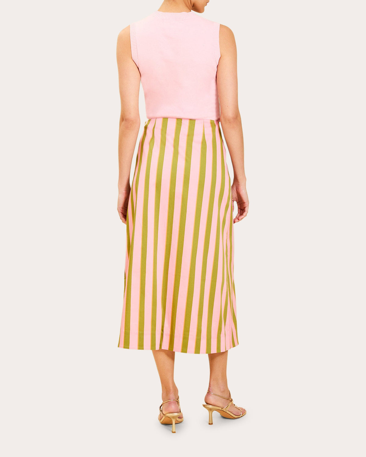 Joyah Stripe Poplin Scalloped Midi Skirt