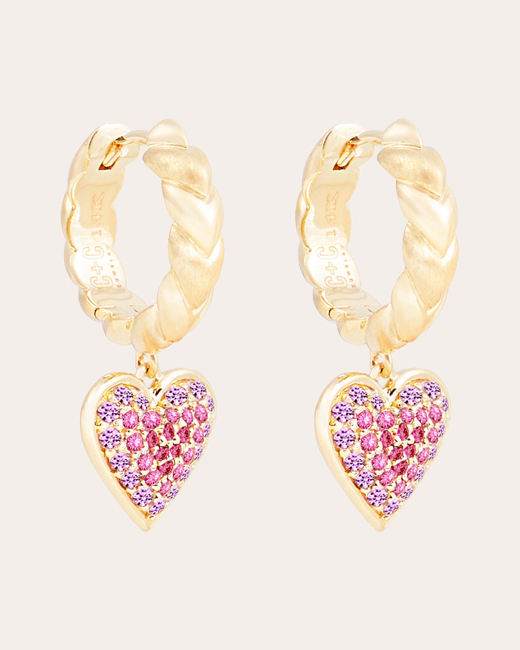 Pink Sapphire & 14k Gold Juju Heart Hoop Earrings