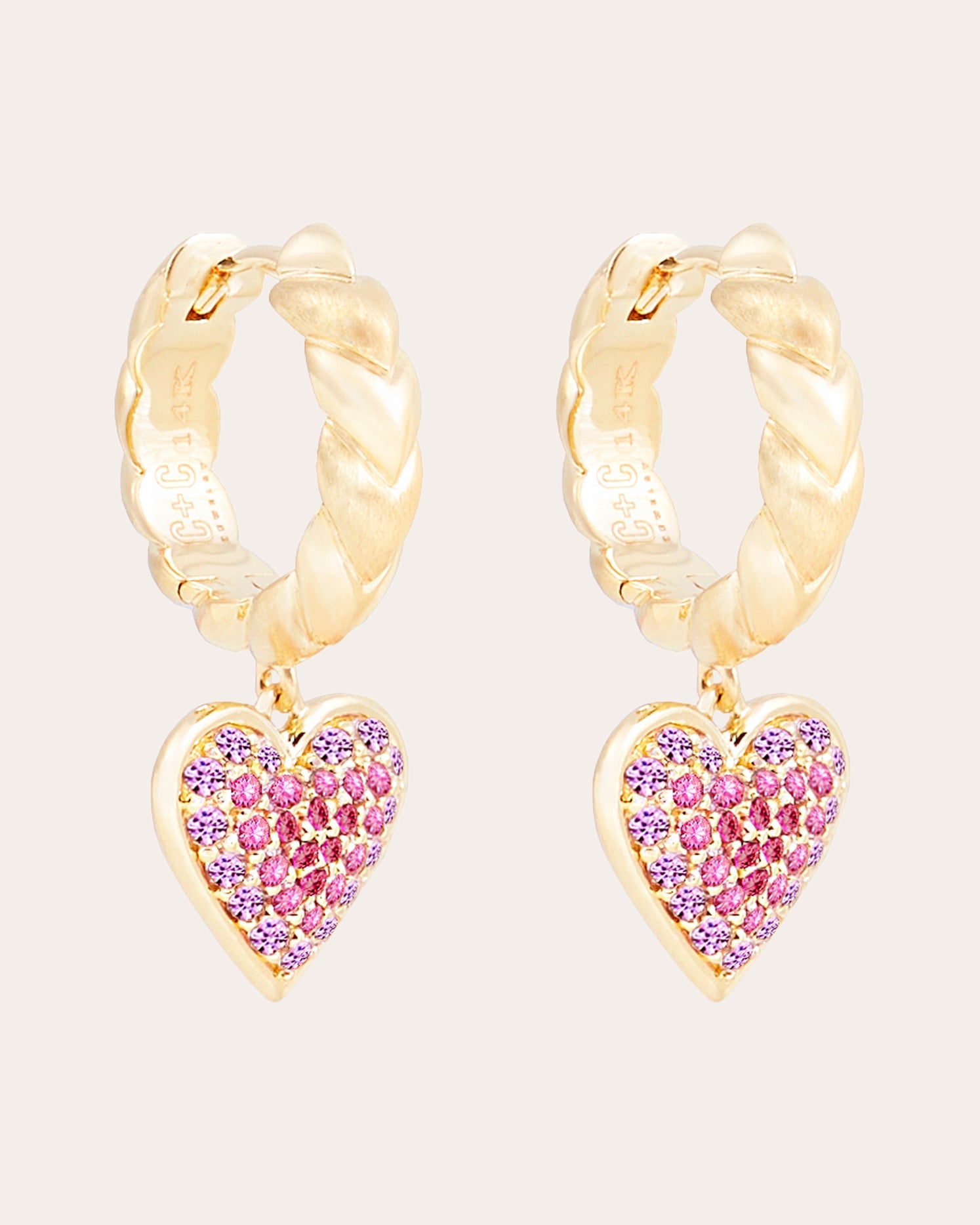 Pink Sapphire & 14k Gold Juju Heart Hoop Earrings