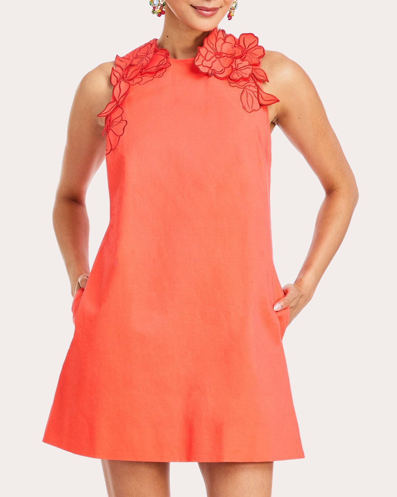 Juniper Floral Appliqué Cotton Sateen Shift Dress