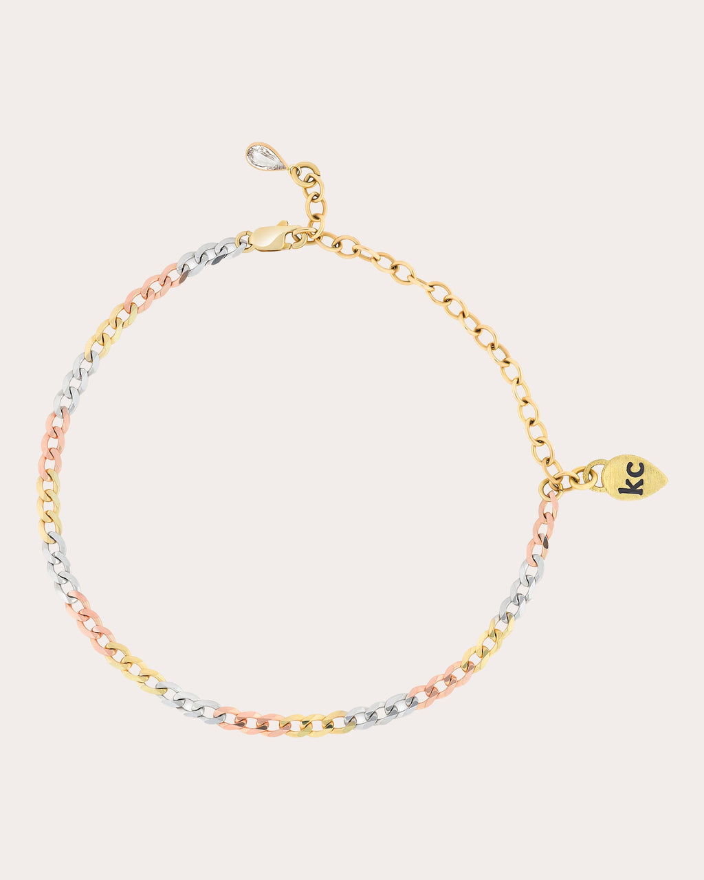 14k Gold Tri-Tone Curb Chain Bracelet