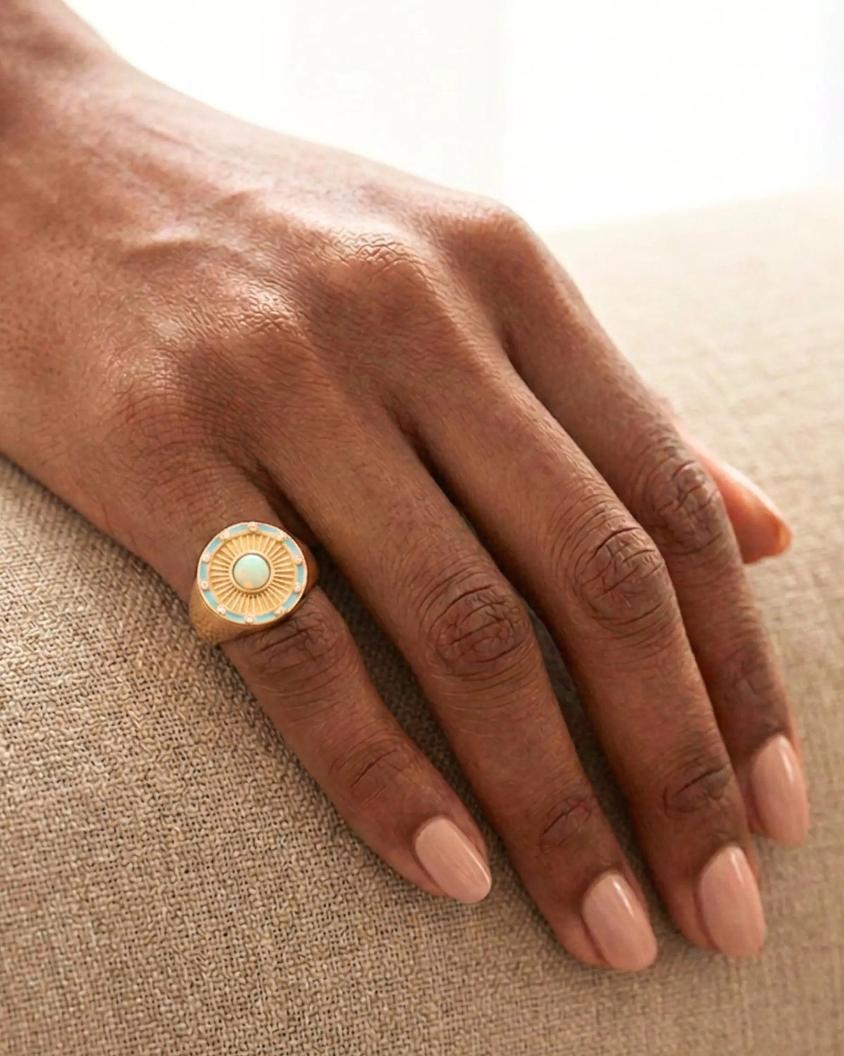Opal Sunburst Signet Ring