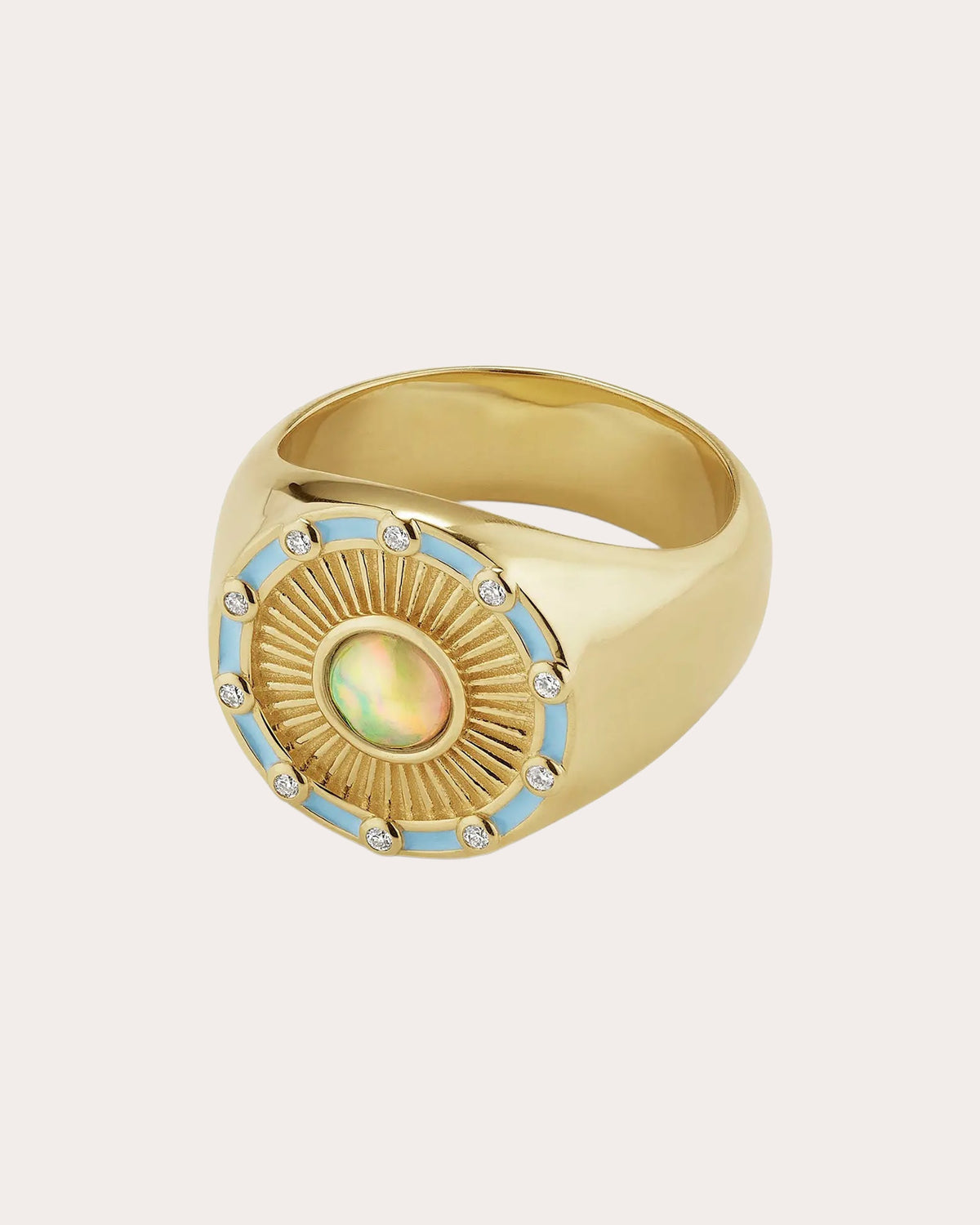 Opal Sunburst Signet Ring