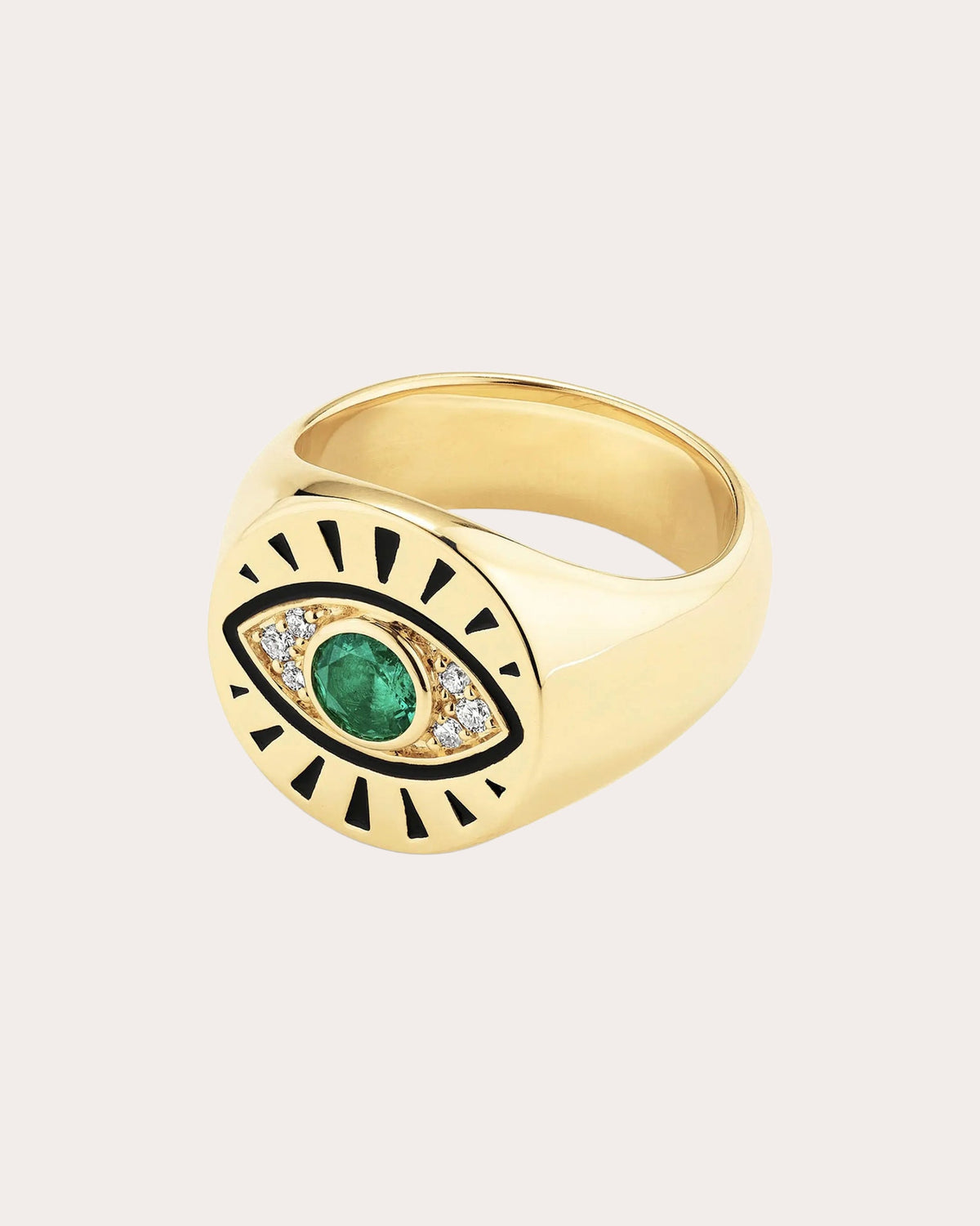 Emerald Protection Evil Eye Signet Ring