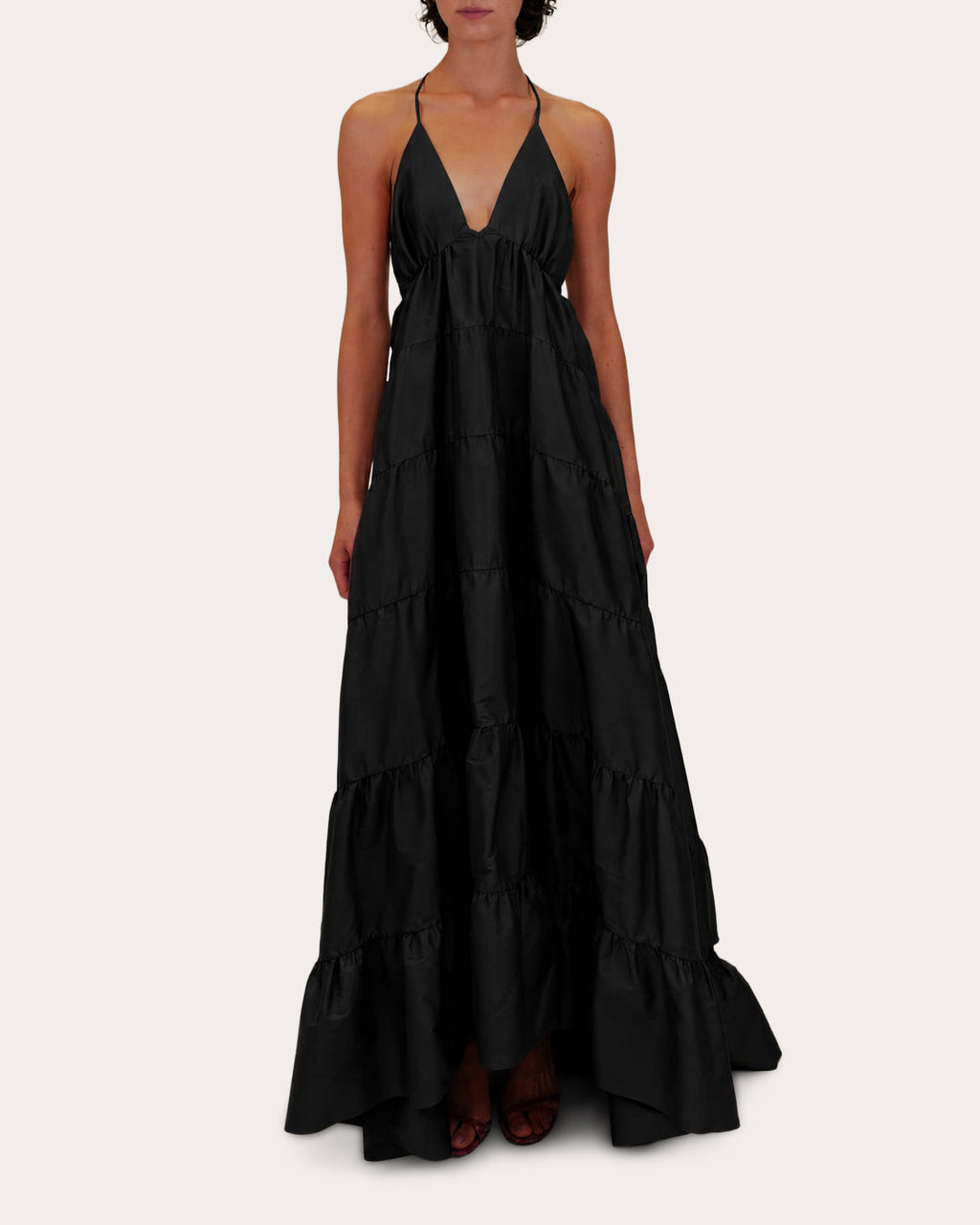 Kitty Olesia Taffeta Tiered Halter Gown